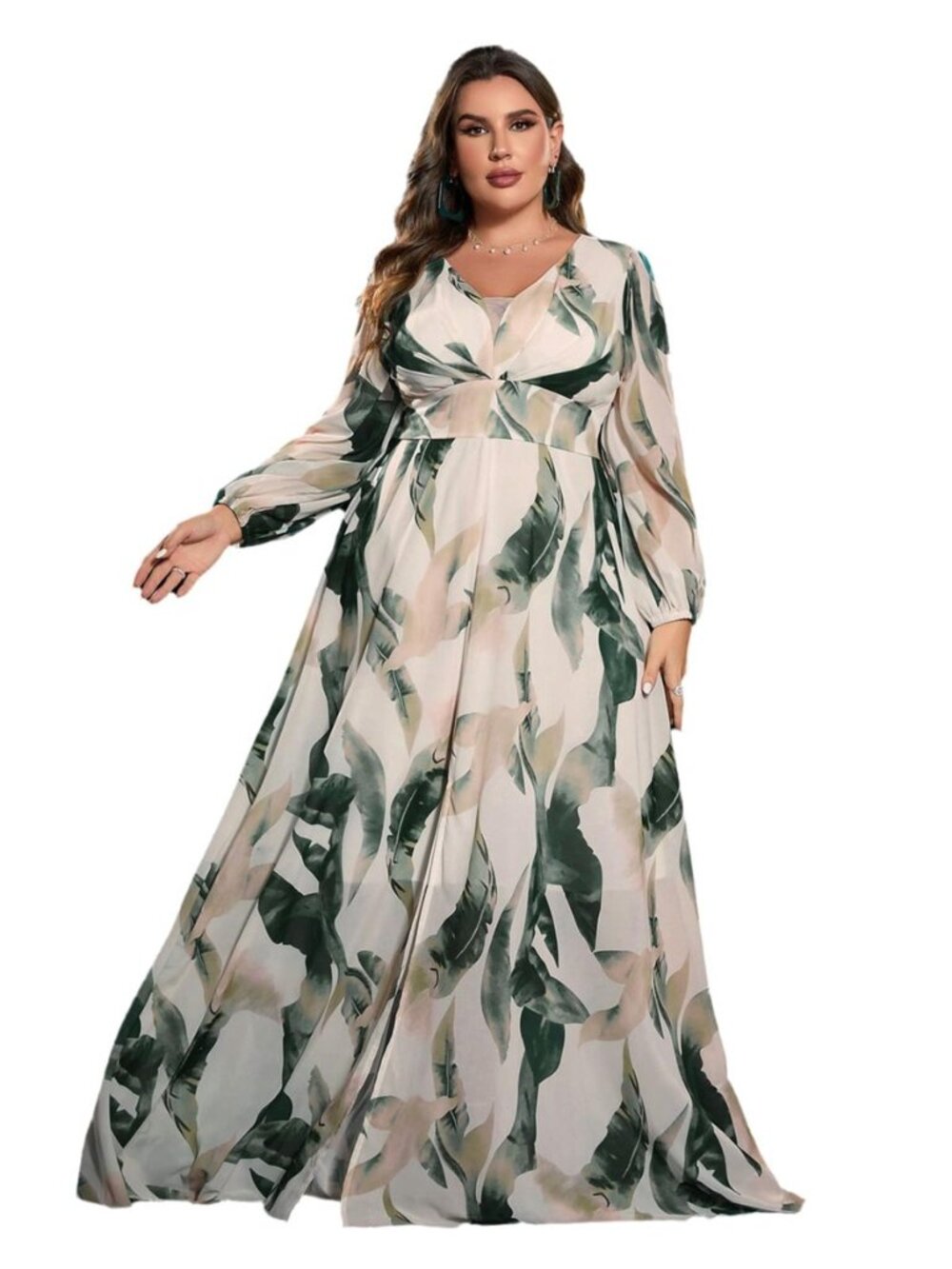 Spring Summer 2026 Plus Size Women's Dresses V Neck Casual Elegant Long Sleeve